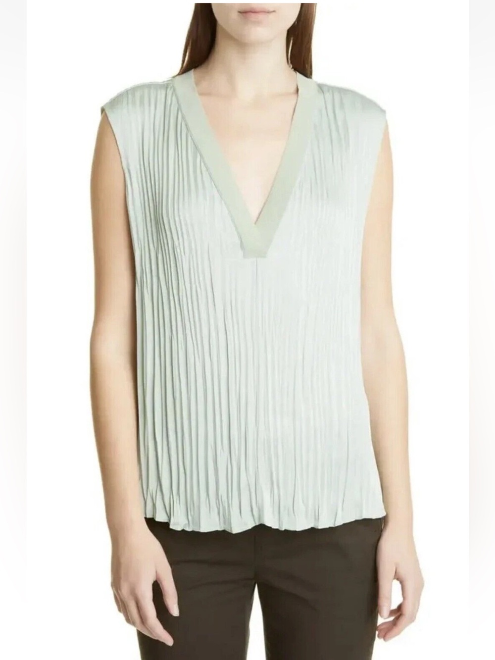Vince Crushed Sleeveless Double V-neck Top, XL